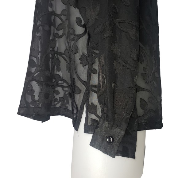 Vintage RED HOT Sheer Black Floral Button Up Blouse Size Medium - Picture 3 of 6